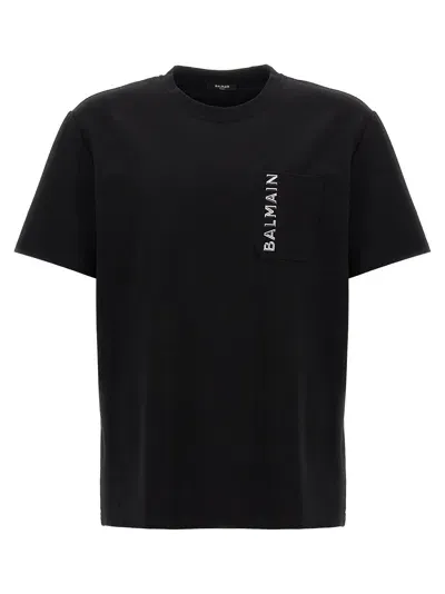 Balmain Black Plaque T-shirt In Ehr Noir/gris Foncã‰