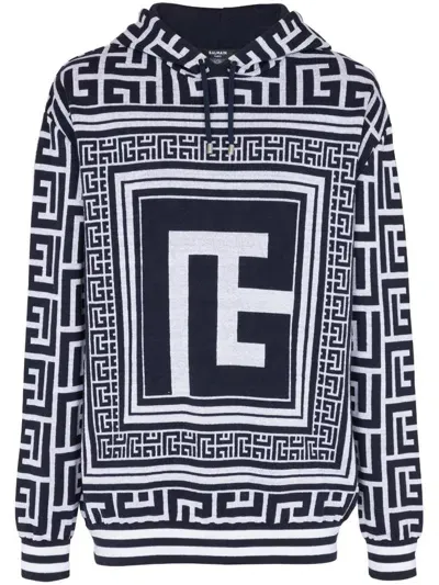 Balmain Monogram Hooded Sweatshirt In Grey