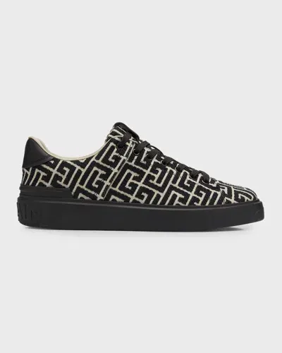 Balmain Men's B-court Gradient Sole Leather Low-top Sneakers In Black / Ivory