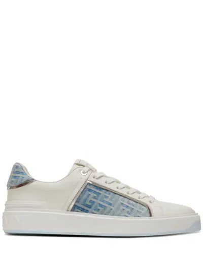 Balmain B-court Leather Sneakers In Bleudnmwht