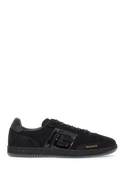 Balmain Men's Suede And Patent Leather Swan Sneakers In Nero