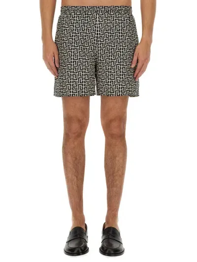 Balmain Ff Monogram Shorts In White