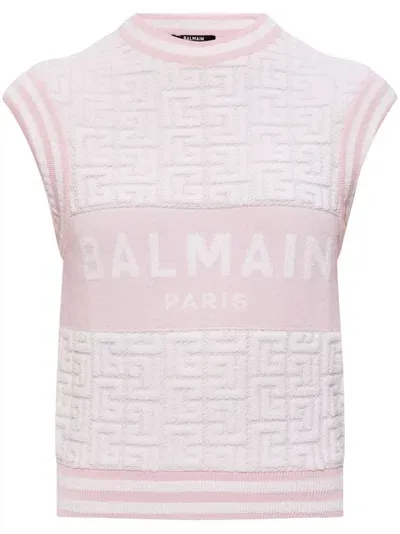 Balmain Monogram Logo Tank Top In Pink