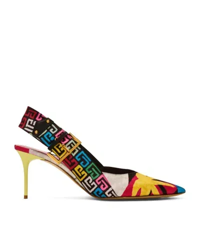 Balmain Ruby Monogram-print Satin Pumps In Black