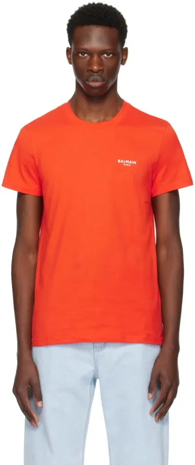 Balmain Flocked Logo T-shirt In Kcz Corail/blanc