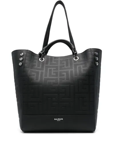 Balmain Pb Labyrinth Monogram Tote Bag In Black