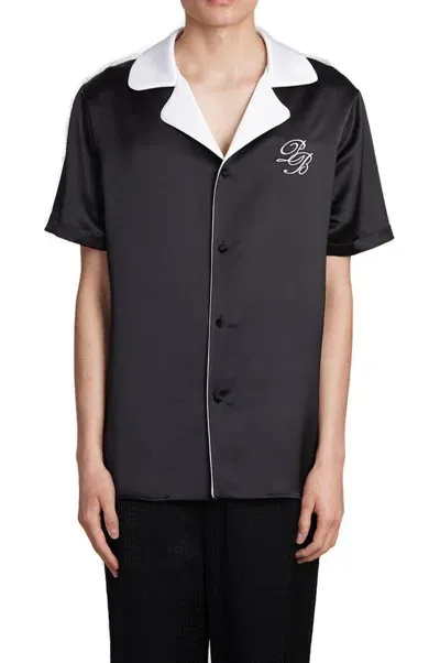 Balmain Pb Signature Satin Shirt In Black