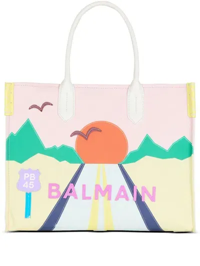 Balmain Medium B-army Postcard Tote Bag In Pink