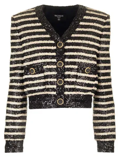 Balmain Sequin Cropped Blazer In Multicolor