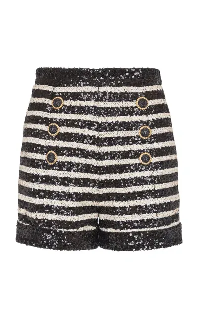 Balmain Sequined Knit Shorts In Black