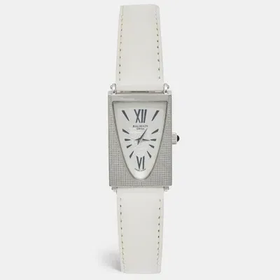 Pre-owned Balmain Silver Stainless Steel Leather Amphora 3401 Women's Wristwatch 25 Mm In White