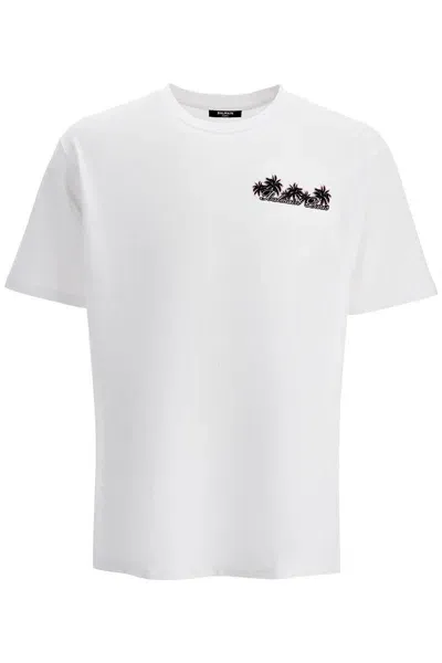 Balmain White Cotton T-shirt In Blanc/multi