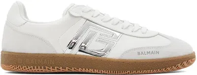 Balmain White & Gray Calfskin '' Swan Sneakers In Gac Blanc/argent