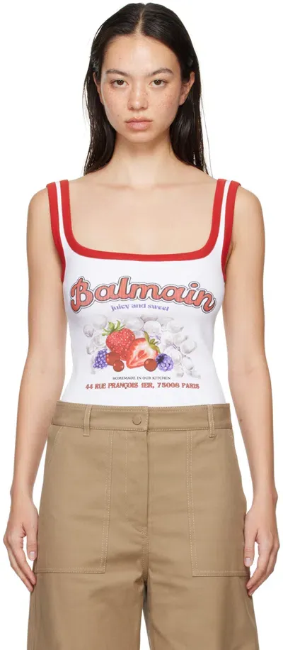 Balmain Fruit Tank Top In White