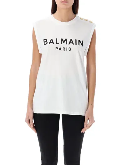 Balmain Women's 3-button Tank Top In Bianco Nero