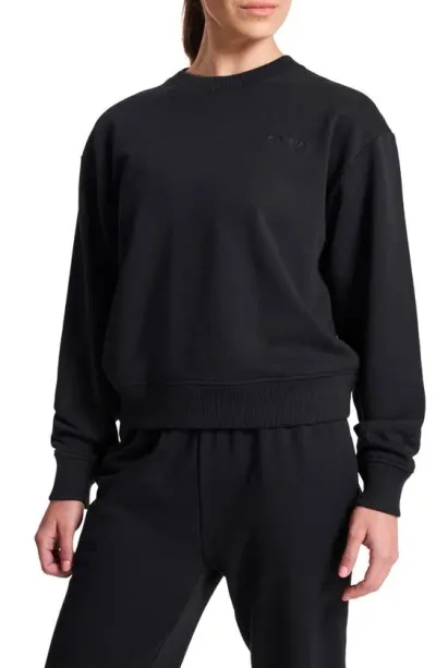 Bandier Embroidered Logo Crewneck Terry Sweatshirt In Black