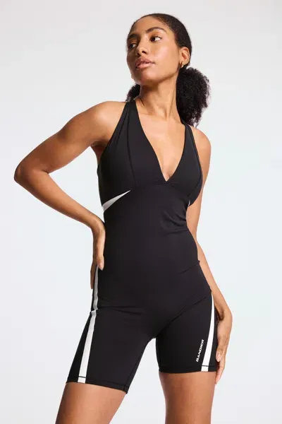 Bandier V-neck Plunge Contrast Short Catsuit In Black,white