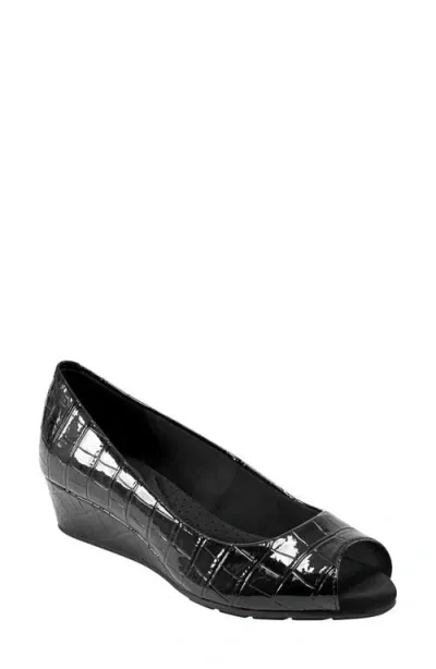 Bandolino Peep Toe Wedge Pump In Black Croco