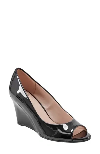 Bandolino Tuff Love Peep Toe Patent Wedge Pump In Black