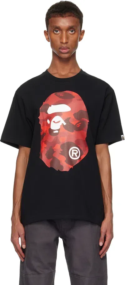 Bape Black & Red Color Camo Big Ape Head T-shirt In Black X Red