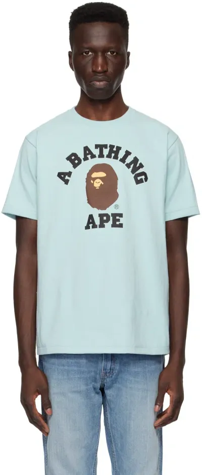 Bape Blue College T-shirt In Sax