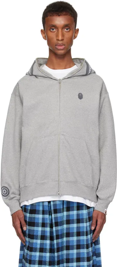 Bape Gray Ape Head One Point Shark Zip Hoodie