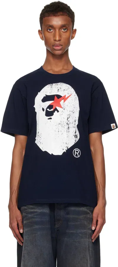 Bape Navy Ape Head T-shirt In Indigo