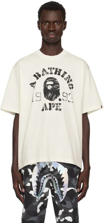 Bape Off-white Screen Print College Relaxed Fit T-shirt In Ivory