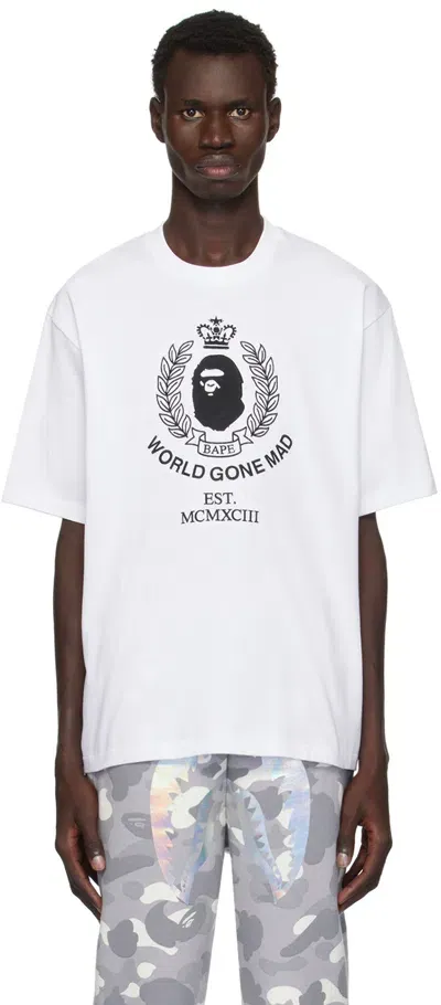 Bape White Crest College Logo Relaxed Fit T-shirt