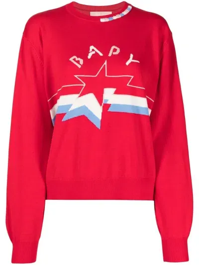 Bapy By *a Bathing Ape® Intarsia-knit Cotton-blend Jumper In Red