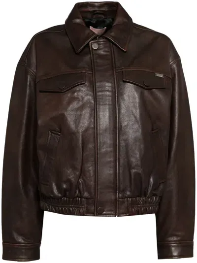 Bapy By *a Bathing Ape® Logo Patch Lolamb Leather Jacket In Brown