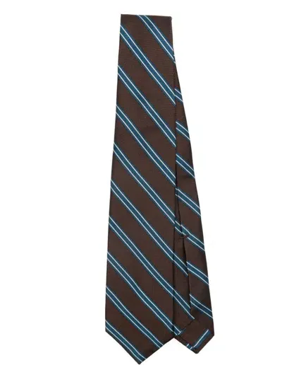 Barba Diagonal Stripe-pattern Tie In Brown