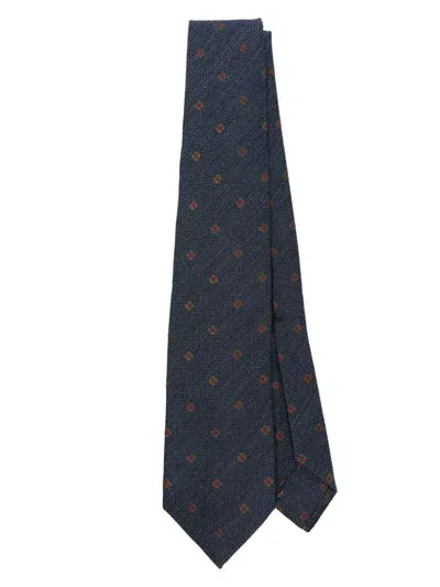 Barba Floral-embroidery Tie In Blue