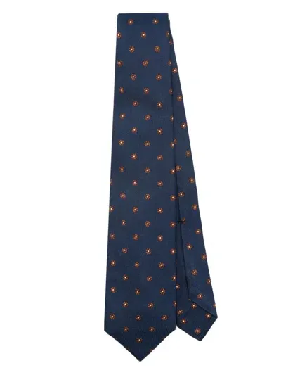 Barba Floral-jacquard Tie In Blue