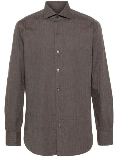 Barba Herringbone-pattern Shirt In Marrón