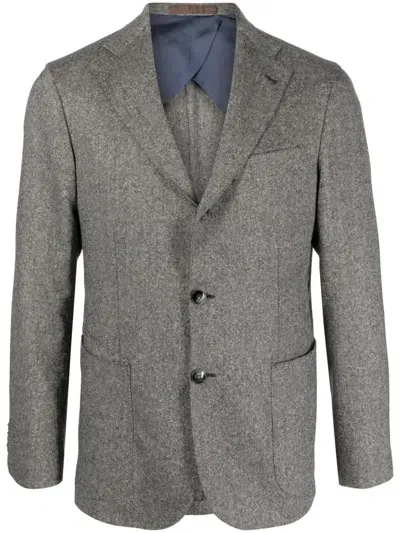 Barba Mélange-effect Single-breasted Blazer In Grey