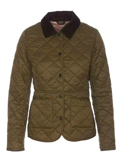 Barbour Womens Olive Pale Pink Deveron Quilted Slim-fit Shell Jacket In Green