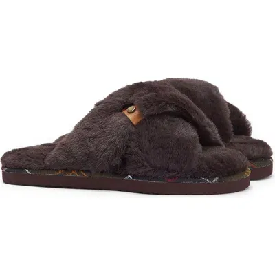 Barbour Eliza Faux Fur Slide Slipper In Brown Fabric