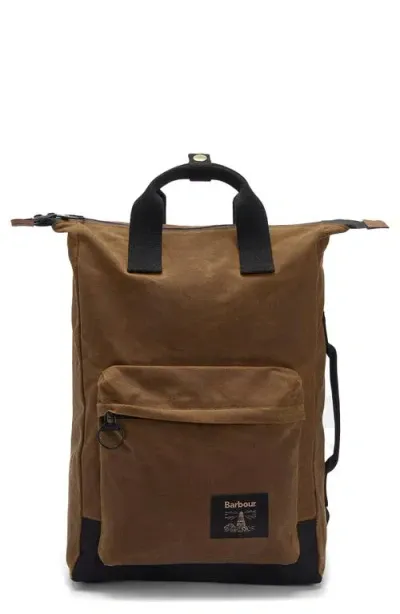 Barbour Field Water Resistant Waxed Cotton Backpack In Tan/black