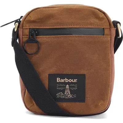 Barbour Field Water Resistant Waxed Cotton Crossbody Bag In Tan/black