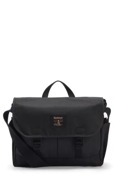 Barbour Field Water Resistant Waxed Cotton Messenger Bag In Black