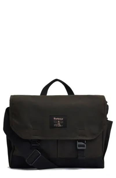 Barbour Field Water Resistant Waxed Cotton Messenger Bag In Olive