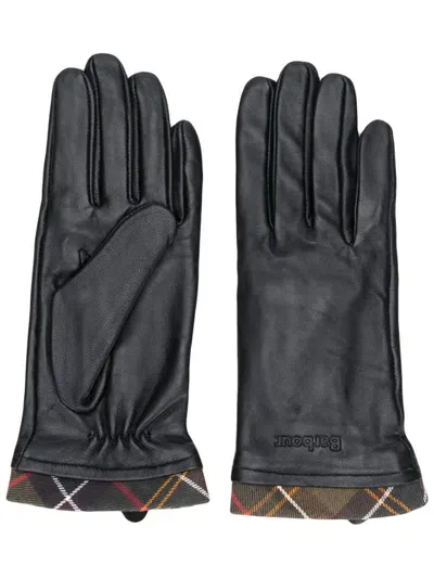 Barbour Olive Green Leather Lined Gloves In Black