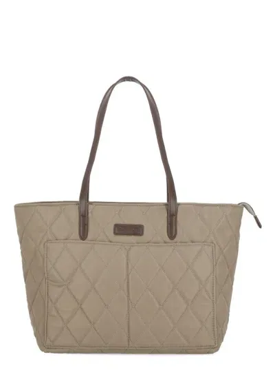 Barbour Logo Patch Quilted Tote Bag In Beige