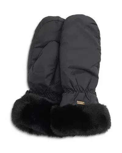 Barbour Primrose Faux Fur Trim Waterproof Mittens In Black