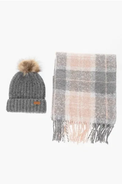 Barbour Ribbed Beanie And Tartan Check Scarf Saltburn Set