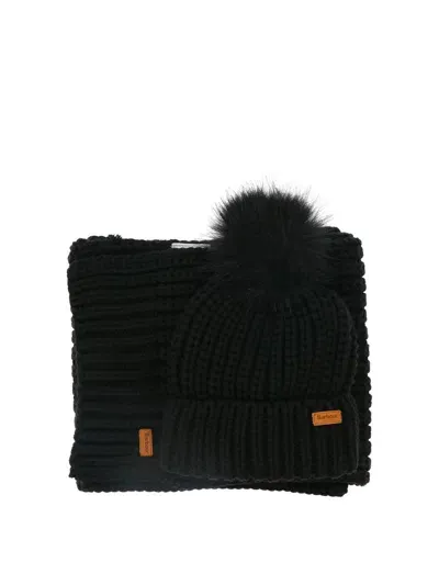 Barbour "saltburn" Beanie And Scarf Set In Black