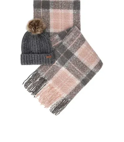 Barbour Saltburn Grey Pink Beanie+scarf Set