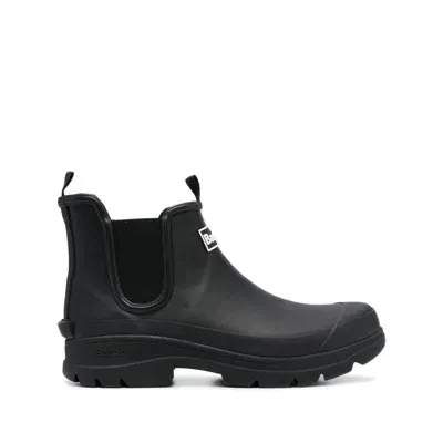 Barbour Logo-patch Ankle Boots In Black