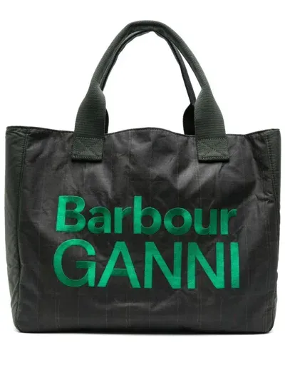 Barbour X Ganni Waxed Tote Bag In Grün